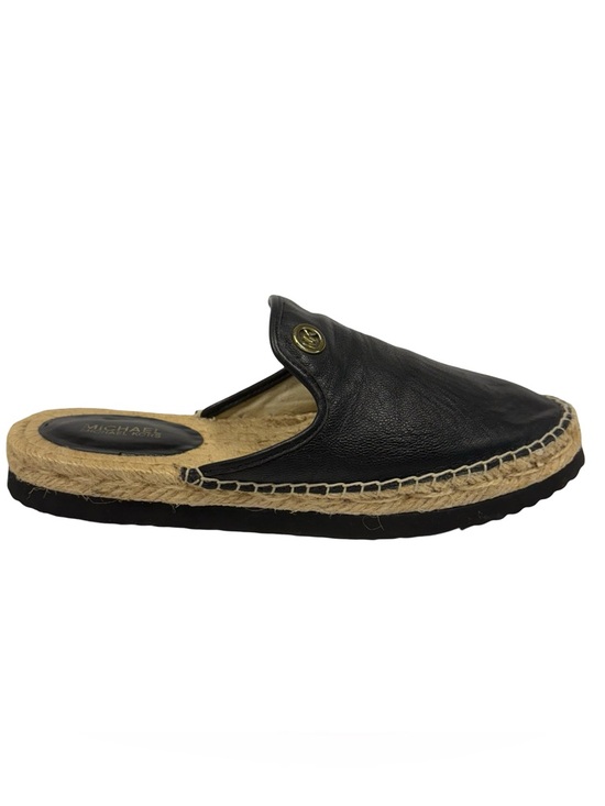 Michael Kors Hastings Leather Espadrille Mule Black Logo Slide Slip On Size 7 - Picture 6 of 12